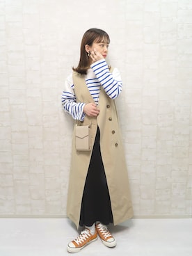 「今日のコスメと服」｜「アイテム（トレンチコート）」を使った、chicchimoさん（レディース・152cm）の春コーディネート
