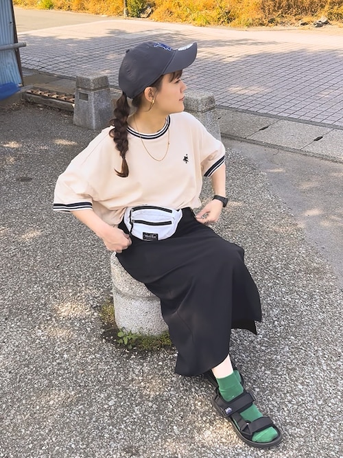 「classicalelf（クラシカルエルフ）の1枚で決まるから、つい手に取りたくなる。鹿の子素材 胸刺繍ルーズポロT（半袖）（Tシャツ/カットソー）」を使った、chicchimoさん（レディース・152cm）の夏コーディネート