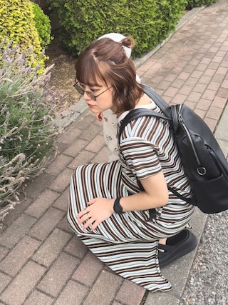 「LOWRYS FARM（ローリーズファーム）のマルチボーダーワンピＳＳ 672034（ワンピース）」を使った、chicchimoさん（レディース・152cm）の夏コーディネート
