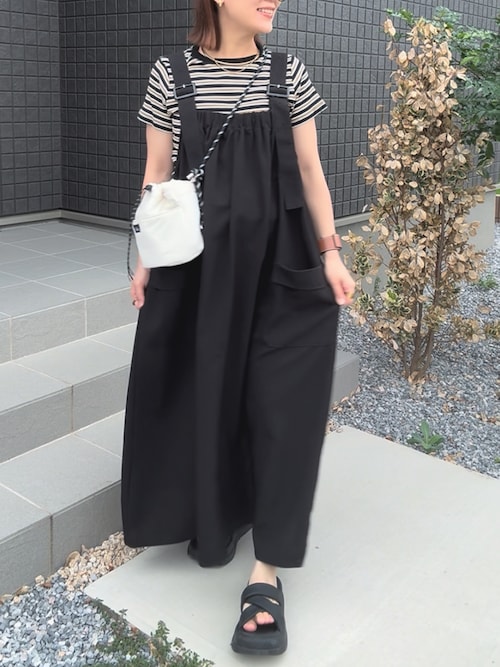 「FREAK'S STORE（フリークスストア）の限定展開　マルチボーダー 半袖 Tシャツ（Tシャツ/カットソー）」を使った、chicchimoさん（レディース・152cm）の秋コーディネート