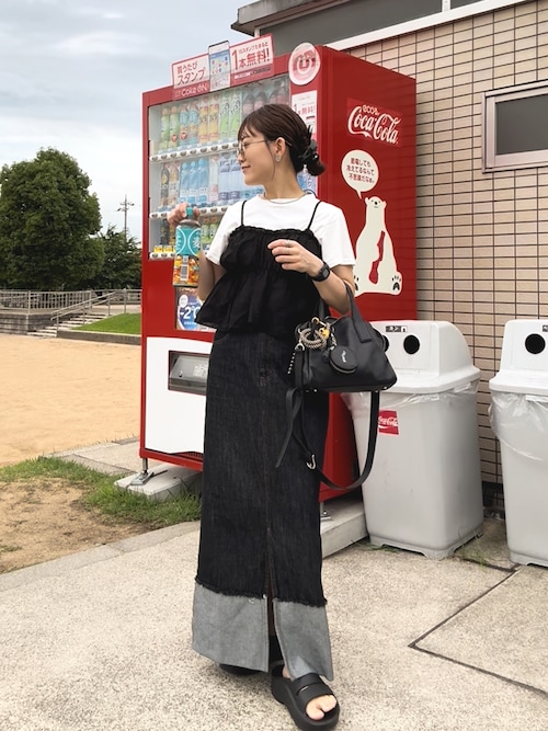 セール】ロールアップデニムロングスカート（デニムスカート