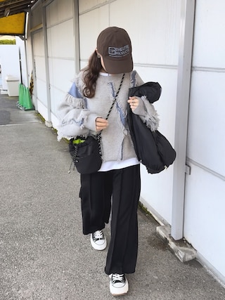 「classicalelf（クラシカルエルフ）のゆるっとこなれ感◎男女兼用可♪フリンジ配色オーバーニット（長袖）（ニット/セーター）」を使った、chicchimoさん（レディース・152cm）の冬コーディネート