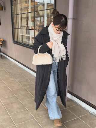 「classicalelf(クラシカルエルフ)の《marina×クラシカルエルフコラボ》ゆるっとダボっと大人の抜け感♪あたたか機能性アウター◎襟付き中綿ロングコート(ダウンジャケット/コート)」を使った、chicchimoさん(レディース・152cm)の冬コーディネート