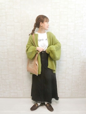 「アイテム（デニムスカート）」を使った、chicchimoさん（レディース・152cm）の秋コーディネート