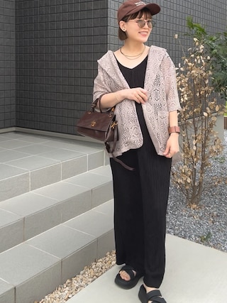 「classicalelf(クラシカルエルフ)の繊細なレースがつくる、大人のための“雰囲気服”。ポケットつきパネルレーステーラードジャケット(半袖)(テーラードジャケット)」を使った、chicchimoさん(レディース・152cm)の秋コーディネート