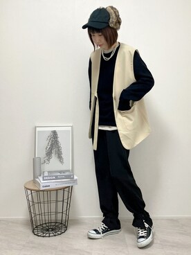 「sakishimatokyo（サキシマトーキョー）のアイテム（Tシャツ/カットソー）」を使った、Lilychouchouさん（レディース・163cm）の冬コーディネート