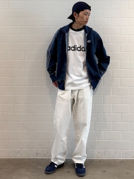 「adidas（アディダス）のアディカラー デニム ファイヤーバード トラックトップ / ジャージ / トラックジャケット / アディダスオリジナルス adidas Originals（ジャージ、ブルー系）」を使った、KSさん（メンズ・172cm）の夏コーディネート