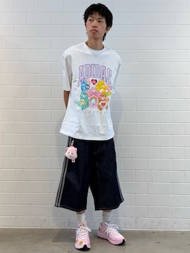 「adidas（アディダス）のadidas CARE BEARS OVERSIZED TEE / アディダスオリジナルス adidas Originals（Tシャツ/カットソー、ホワイト系）」を使った、KSさん（メンズ・172cm）の夏コーディネート
