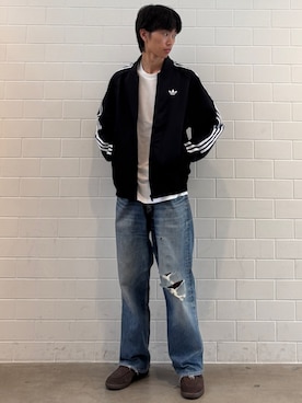 「adidas（アディダス）のSST アディカラー クラシック コットン ツイル トラックトップ / ジャージ / トラックジャケット / アディダスオリジナルス adidas Originals（ジャージ、ブラック系）」を使った、KSさん（メンズ・172cm）の秋コーディネート