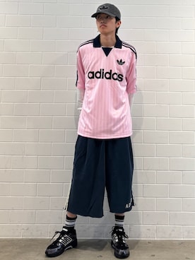 「adidas（アディダス）のウォッシュド デニム キャップ / アディダスオリジナルス adidas Originals（キャップ、ブラック系）」を使った、KSさん（メンズ・172cm）の夏コーディネート