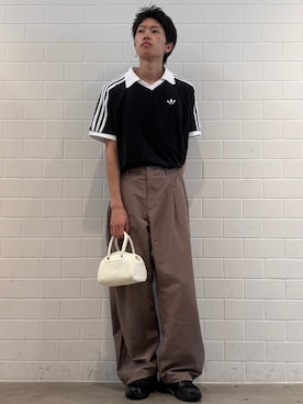 「adidas（アディダス）のバレルパンツ/ アディダスオリジナルス adidas Originals（その他パンツ、ブラウン系）」を使った、KSさん（メンズ・172cm）の夏コーディネート