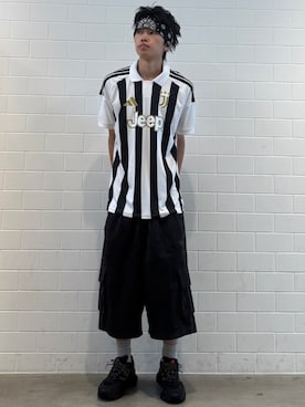 「adidas（アディダス）のユベントス 26/27 ホームジャージー/ アディダス adidas（Tシャツ/カットソー、ホワイト系）」を使った、KSさん（メンズ・172cm）の夏コーディネート