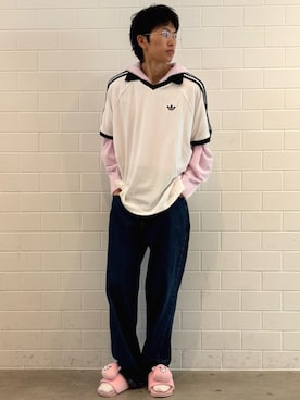 「adidas（アディダス）のテリー ポロシャツ（トップス、ホワイト系）」を使った、KSさん（メンズ・172cm）の夏コーディネート