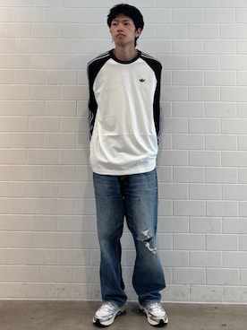 「adidas（アディダス）のアディスター コントロール 5 / ADISTAR CONTROL 5 / アディダスオリジナルス adidas Originals（スニーカー、ホワイト系）」を使った、KSさん（メンズ・172cm）の夏コーディネート
