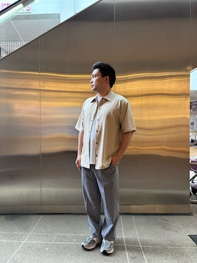 「ITEMS URBANRESEARCH（アイテムズ アーバンリサーチ）の接触冷感 TRテーパードスラックス（その他パンツ、グレー系）」を使った、yujiroさん（メンズ・170cm）の夏コーディネート