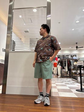 「ITEMS URBANRESEARCH（アイテムズ アーバンリサーチ）のサマーコーデュロイ イージーショーツ（その他パンツ、グリーン系）」を使った、yujiroさん（メンズ・170cm）の夏コーディネート