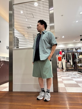 「ITEMS URBANRESEARCH（アイテムズ アーバンリサーチ）のサマーコーデュロイ イージーショーツ（その他パンツ、グリーン系）」を使った、yujiroさん（メンズ・170cm）の夏コーディネート