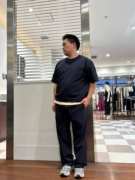 「ITEMS URBANRESEARCH（アイテムズ アーバンリサーチ）の『接触冷感/速乾/イージーケア』WINDY MESH ジップポケットパンツ（その他パンツ、ブルー系）」を使った、yujiroさん（メンズ・170cm）の夏コーディネート