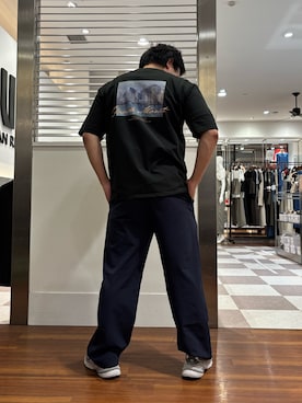 「ITEMS URBANRESEARCH（アイテムズ アーバンリサーチ）の『接触冷感/速乾/イージーケア』WINDY MESH ジップポケットパンツ（その他パンツ、ブルー系）」を使った、yujiroさん（メンズ・170cm）の夏コーディネート