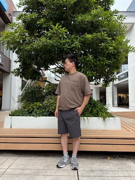 「ITEMS URBANRESEARCH（アイテムズ アーバンリサーチ）の『接触冷感/撥水/イージーケア/UVカット』タスランナイロンクルーネックドロストTシャツ（Tシャツ/カットソー、ベージュ系）」を使った、yujiroさん（メンズ・170cm）の夏コーディネート