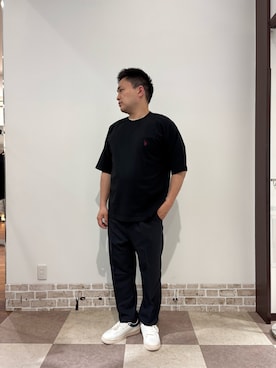 「ITEMS URBANRESEARCH（アイテムズ アーバンリサーチ）のU.S. POLO ASSN　天竺クルーTシャツ（Tシャツ/カットソー、ブラック系）」を使った、yujiroさん（メンズ・170cm）の夏コーディネート