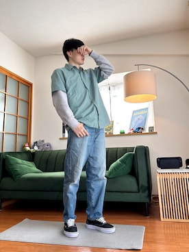 「RED KAP（レッドキャップ）のアイテム」を使った、RYO YAMさん（メンズ・177cm）の春コーディネート