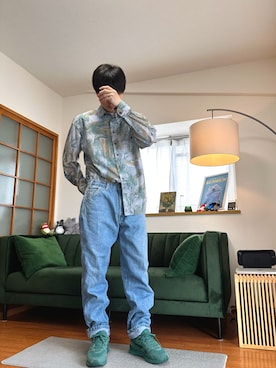 「C&Aのアイテム（シャツ/ブラウス、グリーン系）」を使った、RYO YAMさん（メンズ・177cm）の春コーディネート