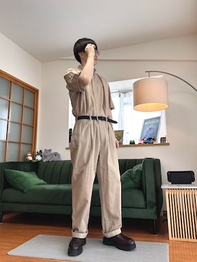 「GU（ジーユー）のアイテム（ローファー、ブラウン系）」を使った、RYO YAMさん（メンズ・177cm）の春コーディネート