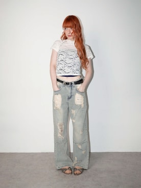 「IMARI（イマリ）の【 IMARI / イマリ 】 レース クロップド トップス（Tシャツ/カットソー、ホワイト系）」を使った、imariofficialさん（レディース・168cm）の夏コーディネート