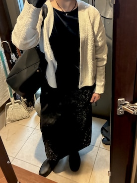 「GU（ジーユー）のアイテム（Tシャツ/カットソー、ブラック系）」を使った、a___ya_さん（レディース・152cm）の春コーディネート