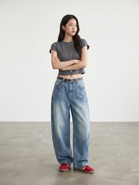 「Levi's（リーバイス）のLEVI'S/リーバイス 565 LOOSE STRAIGHT ルーズストレート デニムパンツ ストレートシルエット（デニムパンツ、ブルー系）」を使った、aiさん（レディース・165cm）の夏コーディネート