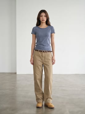 「Dickies（ディッキーズ）の【お気に入り数10万人突破】Dickies/ディッキーズ THE ORIGINAL FIT 874 TCツイル センタープレス スケーターパンツ レングス32インチ ワークパンツ イージーパンツ 2026年春夏（チノパンツ、ベージュ系）」を使った、aiさん（レディース・165cm）の夏コーディネート