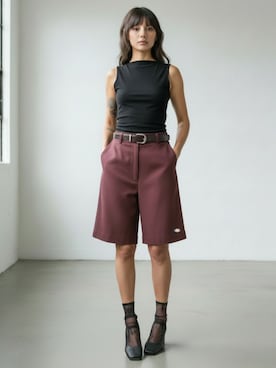 「アイテム（チノパンツ、レッド系）」を使った、aiさん（レディース・165cm）の春コーディネート