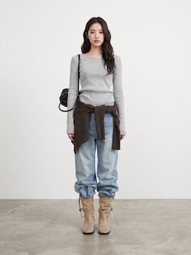 「YOUNG&OLSEN The DRYGOODS STORE（ヤングアンドオルセン）のYOUNG & OLSEN/ヤングアンドオルセン EMBOSSED LEATHER STUDENT M エンボスレザー スチューデント トートバッグ ハンドバッグ 2026新作　再入荷（ハンドバッグ、ブラック系）」を使った、aiさん（レディース・165cm）の秋コーディネート