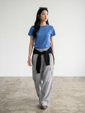 「GILDAN（ギルダン）の【ROOPTOKYO】GILDAN ６oz クルーネック 袖リブ ロングスリーブTee /ロンT 無地カットソー オーバーサイズ 2026年春夏（Tシャツ/カットソー、ブラック系）」を使った、aiさん（レディース・165cm）の夏コーディネート