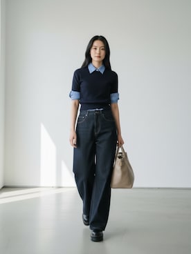 「YOUNG&OLSEN The DRYGOODS STORE（ヤングアンドオルセン）のYOUNG & OLSEN/ヤングアンドオルセン EMBOSSED LEATHER BELTED TOTE M カウレザー トートバッグ 2026年春夏（トートバッグ、ベージュ系）」を使った、aiさん（レディース・165cm）の春コーディネート