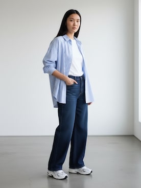 「GILDAN（ギルダン）の【ROOPTOKYO】GILDAN ６oz クルーネック 袖リブ ロングスリーブTee /ロンT 無地カットソー オーバーサイズ 2026年春夏（Tシャツ/カットソー、ホワイト系）」を使った、aiさん（レディース・165cm）の春コーディネート