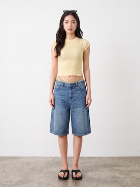「CROSS & STITCH（クロスステッチ）の【CROSS&STITCH /クロスアンドステッチ】 6.2oz マックスウェイト半袖Ｔシャツ ユニセックス/ヘビーウェイト/クルーネック/無地T 2026年 夏 夏服（Tシャツ/カットソー、イエロー系）」を使った、aiさん（レディース・165cm）の夏コーディネート