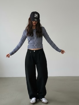 「NEW ERA（ニューエラ）のNEW ERA/ニューエラ CORE CLASSIC キャップ ベースボール 2026年春夏（キャップ、ブラック系）」を使った、aiさん（レディース・165cm）の夏コーディネート