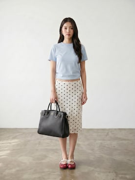 「YOUNG&OLSEN The DRYGOODS STORE（ヤングアンドオルセン）のYOUNG & OLSEN/ヤングアンドオルセン EMBOSSED LEATHER BELTED TOTE M カウレザー トートバッグ 2026年春夏（トートバッグ、ブラック系）」を使った、aiさん（レディース・165cm）の夏コーディネート