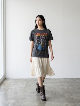 「GOOD ROCK SPEED（グッドロックスピード）のGOOD ROCK SPEED/グッドロックスピード NIRVANA ヴィンテージライク クルーネック半袖Tシャツ メンズ ストリート 2026年 夏 夏服（Tシャツ/カットソー、グレー系）」を使った、aiさん（レディース・165cm）の夏コーディネート
