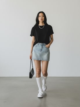 「PRO CLUB （プロクラブ）のPROCLUB Heavyweight Short Sleeve Tee  プロクラブオーバーサイズ 無地 半袖Tシャツ ヘビーオンス（Tシャツ/カットソー、ブラック系）」を使った、aiさん（レディース・165cm）の夏コーディネート