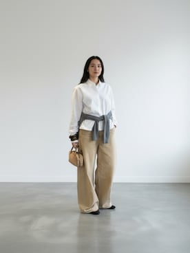 「GILDAN（ギルダン）の【ROOPTOKYO】GILDAN ６oz クルーネック 袖リブ ロングスリーブTee /ロンT 無地カットソー オーバーサイズ 2026年春夏（Tシャツ/カットソー、グレー系）」を使った、aiさん（レディース・165cm）の春コーディネート
