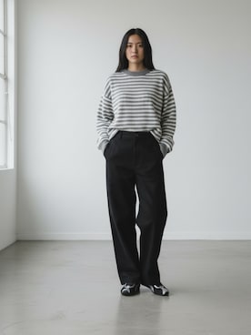 「Dickies（ディッキーズ）の【お気に入り数10万人突破】Dickies/ディッキーズ THE ORIGINAL FIT 874 TCツイル センタープレス スケーターパンツ レングス32インチ ワークパンツ イージーパンツ 2026年春夏（チノパンツ、ブラック系）」を使った、aiさん（レディース・165cm）の春コーディネート