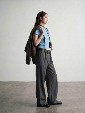 「Dickies（ディッキーズ）の【ROOPTOKYO 別注】Dickies/ディッキーズ EASY WORK PANTS イージーワークパンツ ユニセックス チノパンツ 2026年春夏（チノパンツ、グレー系）」を使った、aiさん（レディース・165cm）の夏コーディネート