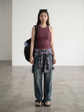 「Levi's（リーバイス）のLEVI'S/リーバイス 565 LOOSE STRAIGHT ルーズストレート デニムパンツ ストレートシルエット（デニムパンツ、グレー系）」を使った、aiさん（レディース・165cm）の夏コーディネート