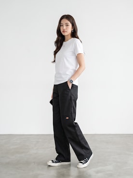 「PRO CLUB （プロクラブ）の【PROCLUB/プロクラブ】Heavyweight Short Sleeve Tee 厚手 ヘビーウェイト Tシャツ クルーネック 無地 ユニセックス 2026新作 再入荷 春服 夏服（Tシャツ/カットソー、ホワイト系）」を使った、aiさん（レディース・165cm）の夏コーディネート