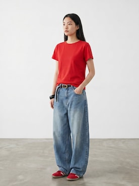 「adidas（アディダス）のadidas/アディダス HANDBALL SPEZIAL W スニーカー（スニーカー、レッド系）」を使った、aiさん（レディース・165cm）の夏コーディネート