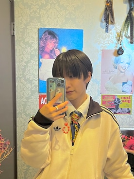 「FREAK'S STORE（フリークスストア）のadidas/アディダス FIRE BIRD KNIT TRACK TOP/ファイヤーバード ニット トラックトップ/ FBニット トラックトップ<br>（ジャージ、ベージュ系）」を使った、Midori ∥ 146cmさん（レディース・146cm）の春コーディネート