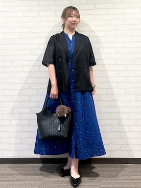 「OPAQUE.CLIP（オペークドットクリップ）のメッシュテーラードジャケット／チェック柄アソート【洗濯機OK】（テーラードジャケット、ブラック系）」を使った、mochiさん（レディース・160cm）の夏コーディネート